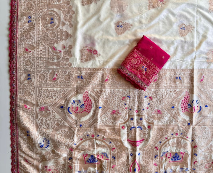 Indulekha Dola Silk Saree with Zari Jacquard Weaving & Meenakari Border