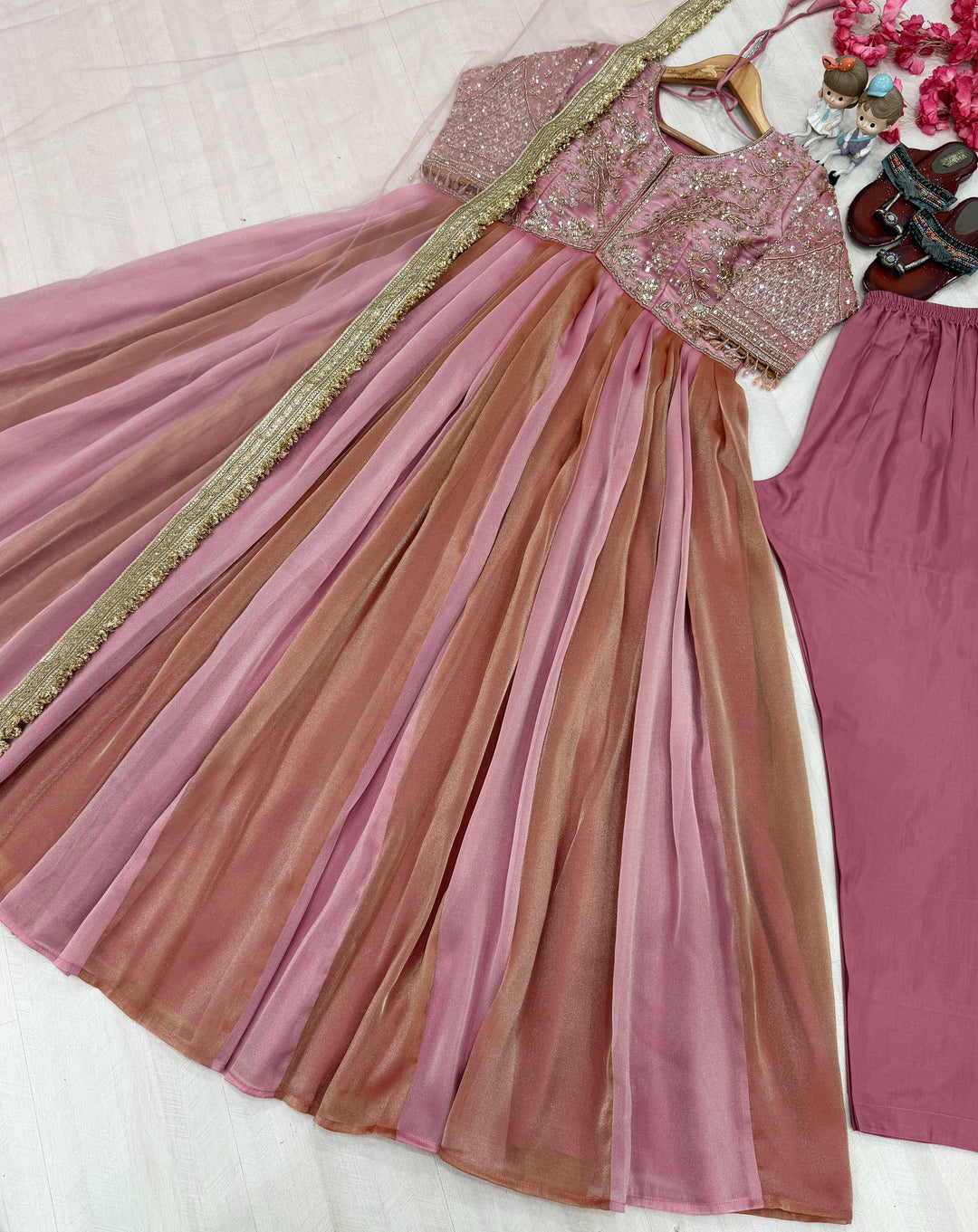 Mrinal Silk Gown Set with Embroidery Work