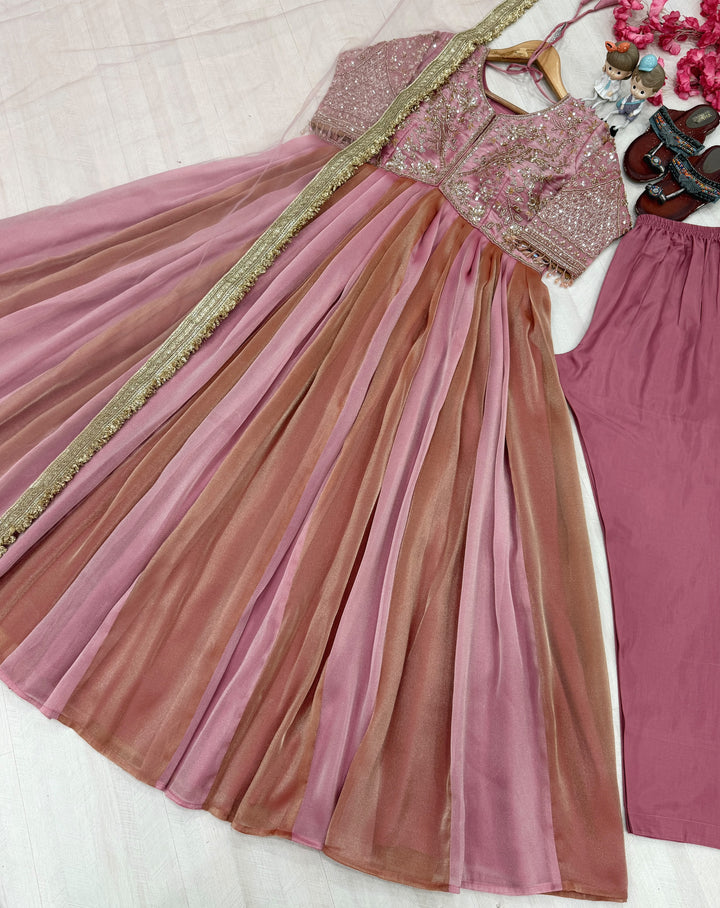 Mrinal Silk Gown Set with Embroidery Work