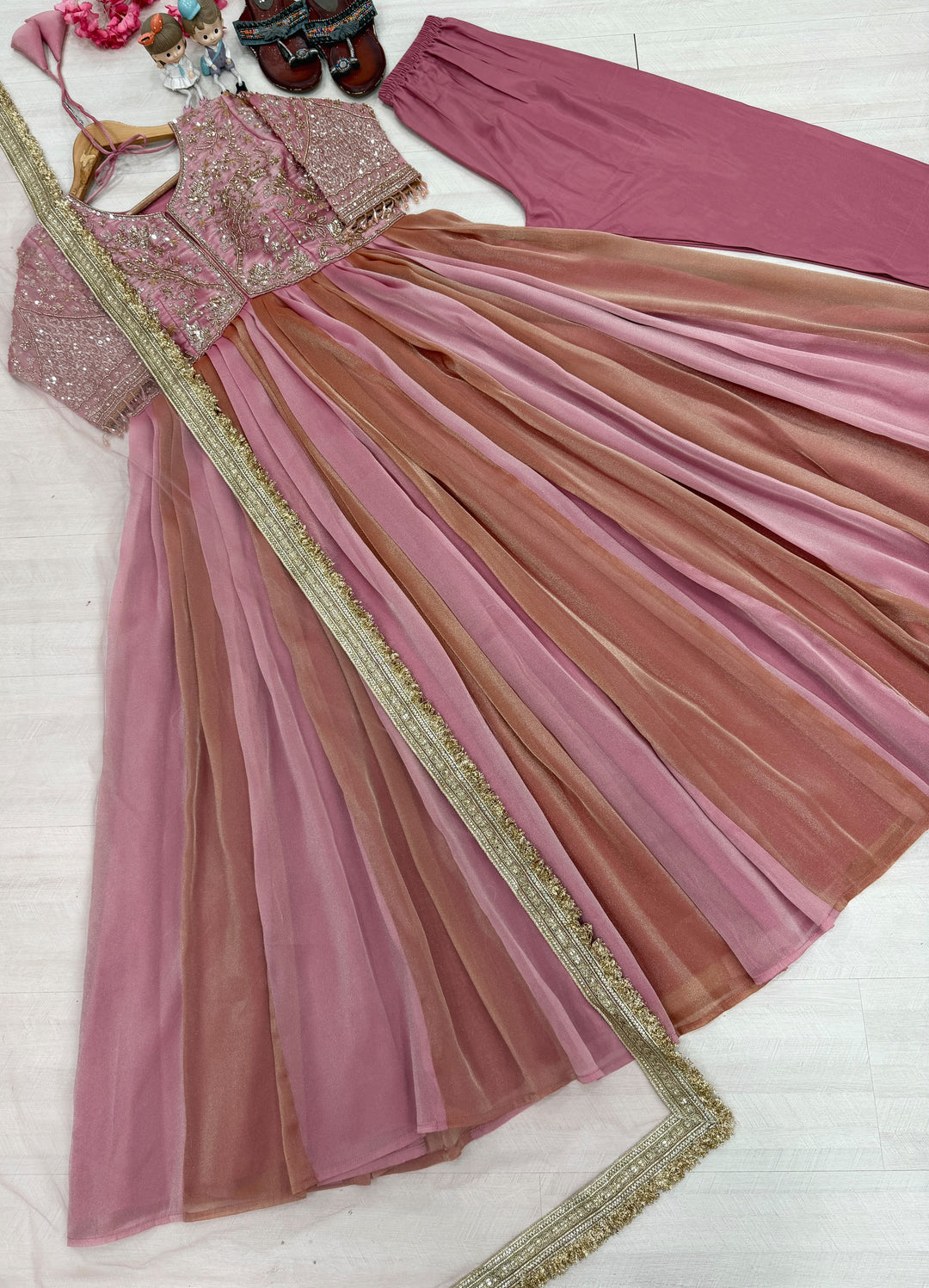 Mrinal Silk Gown Set with Embroidery Work
