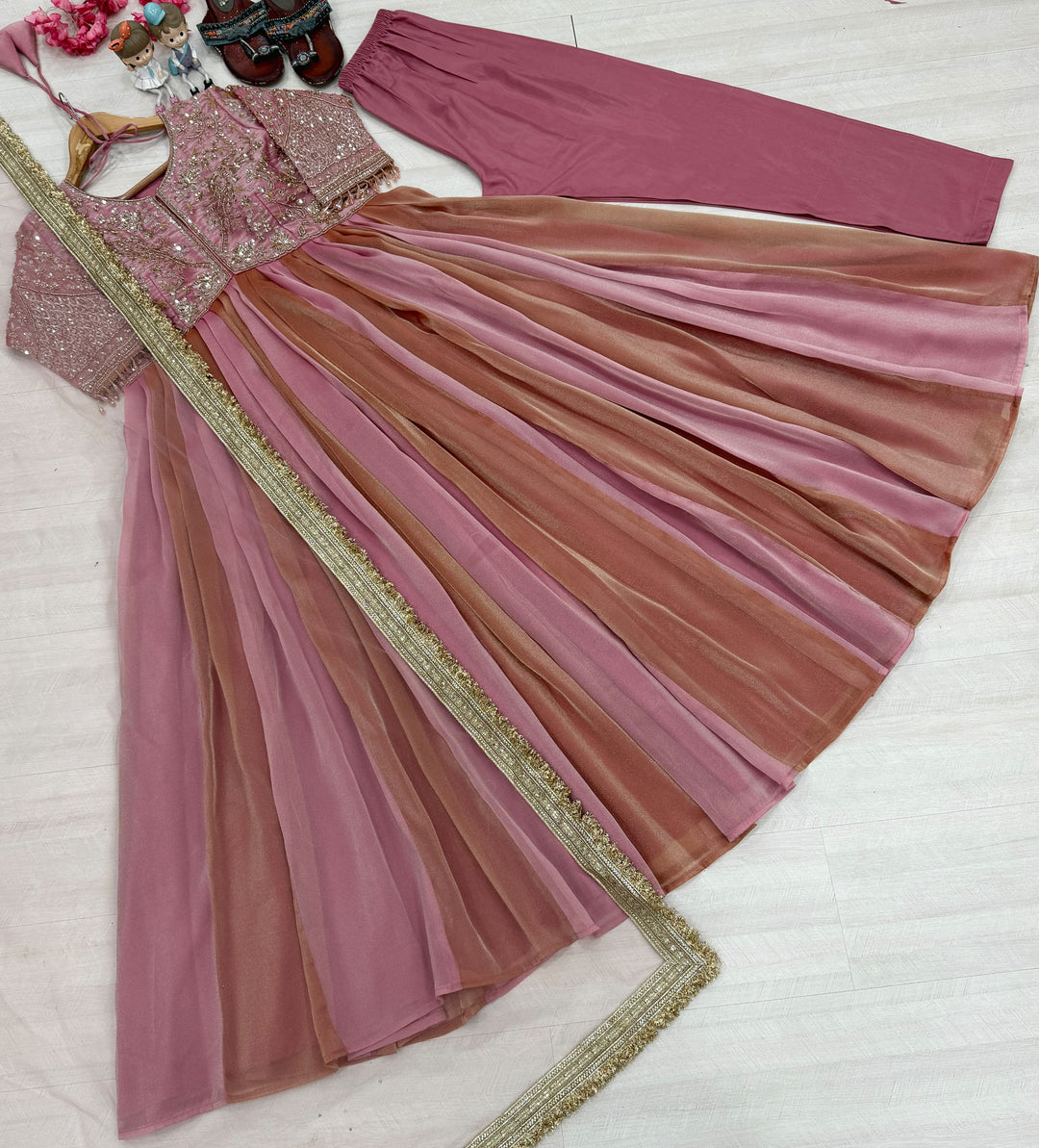 Mrinal Silk Gown Set with Embroidery Work