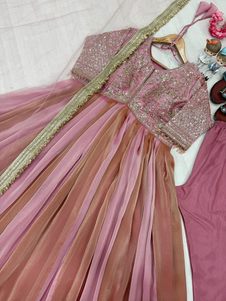 Mrinal Silk Gown Set with Embroidery Work