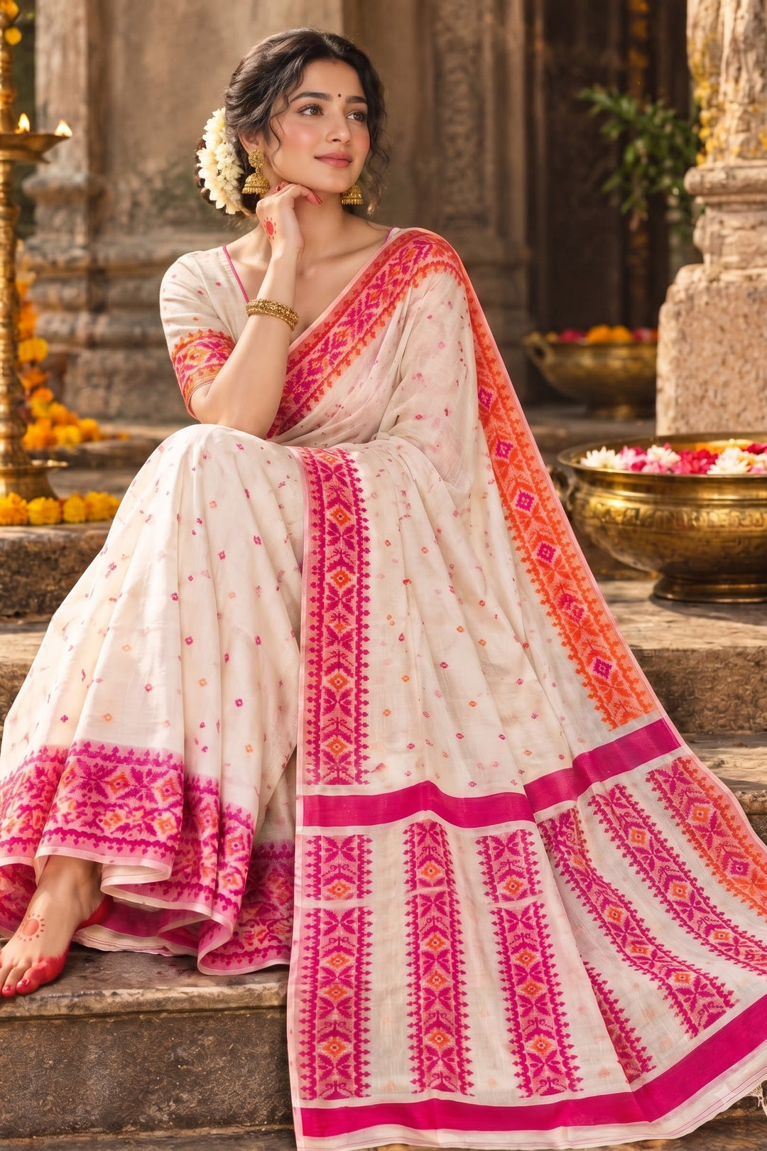 Rajnandini Exclusive Semi Tassar Jamdani Saree