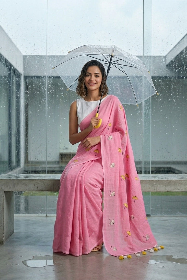 Umbrella Muse Khadi Cotton Saree ( Pink)