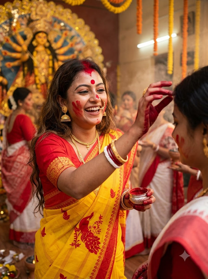 Ashtami Tangail Tant Cotton Saree(Peacock Embroidery)