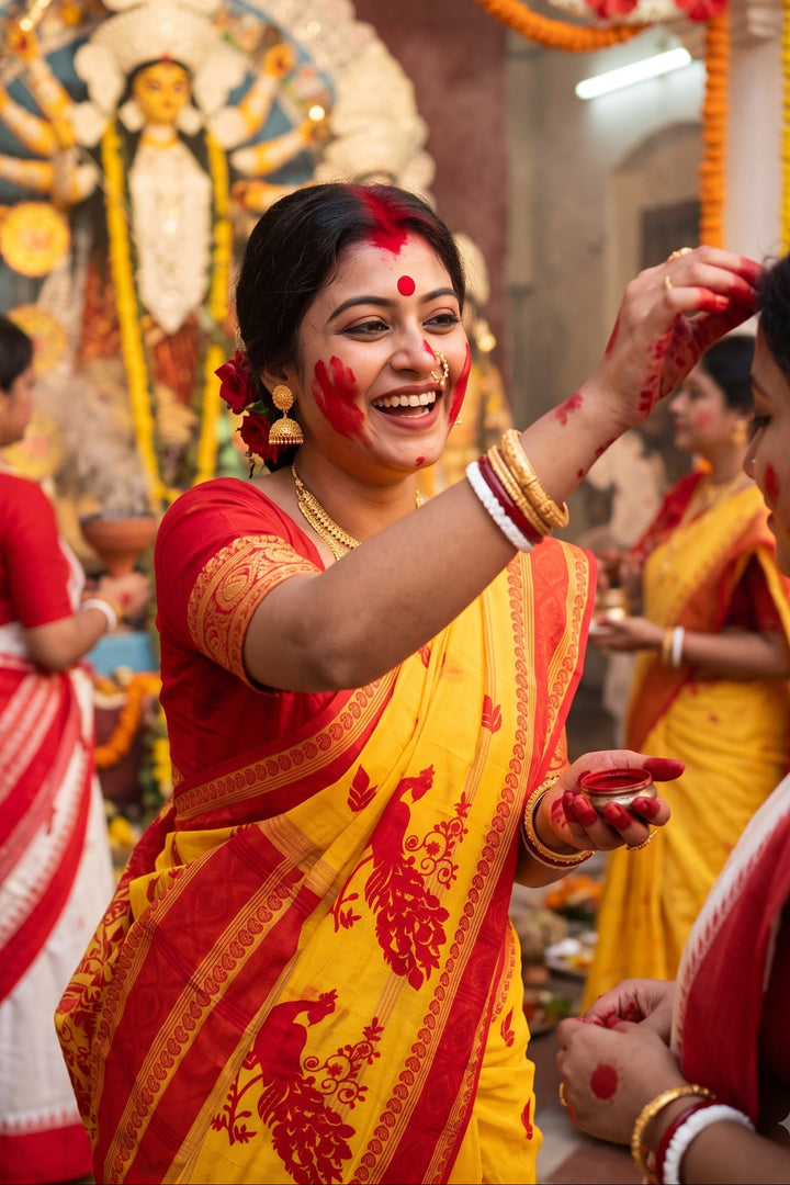 Ashtami Tangail Tant Cotton Saree(Peacock Embroidery)