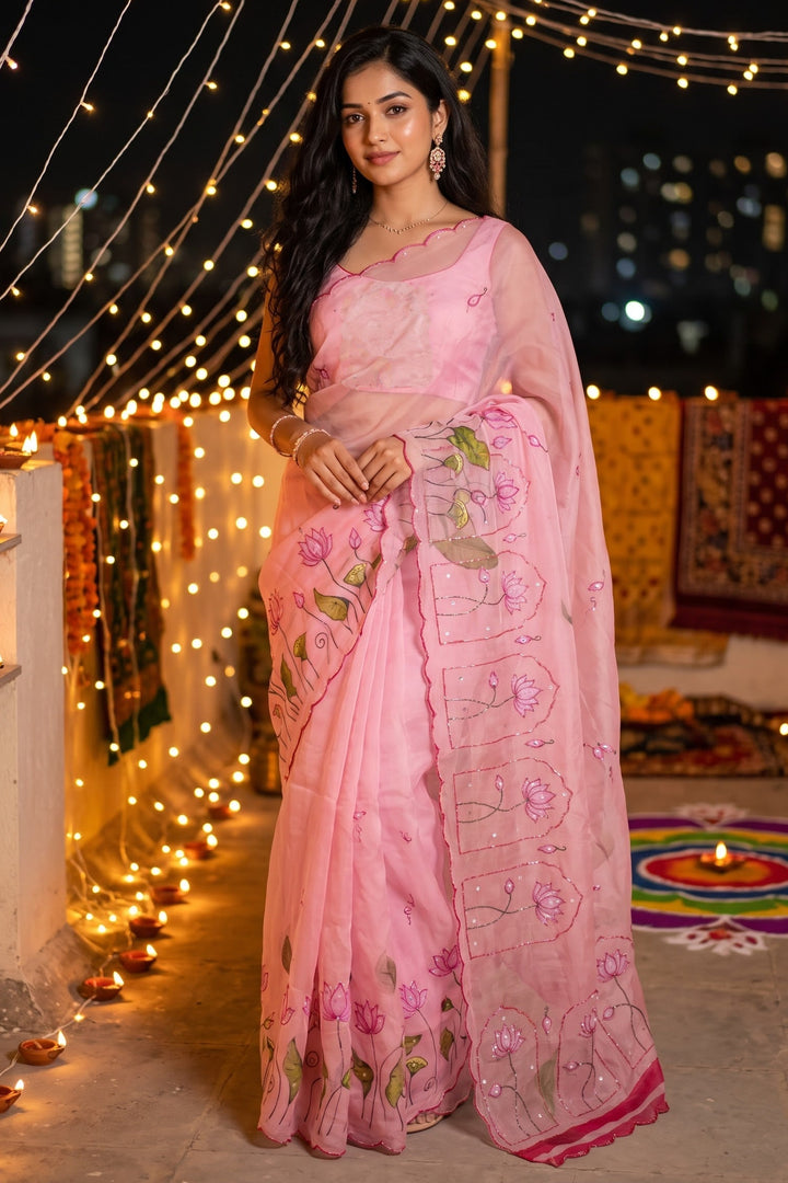 Midnight Spark– Digital Floral Print Katdana Saree