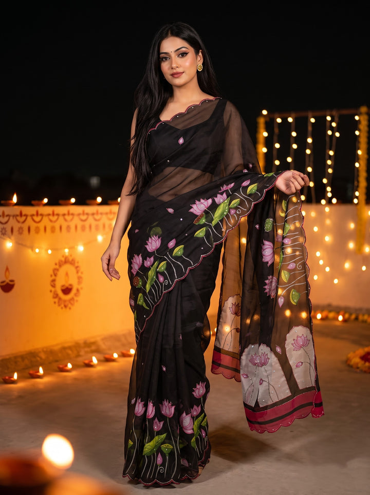 Midnight Spark– Digital Floral Print Katdana Saree