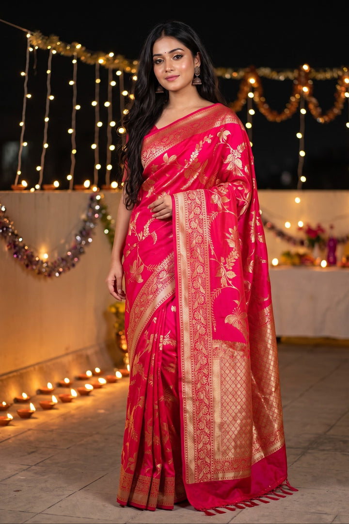 Red Chandini Banarasi Silk Saree
