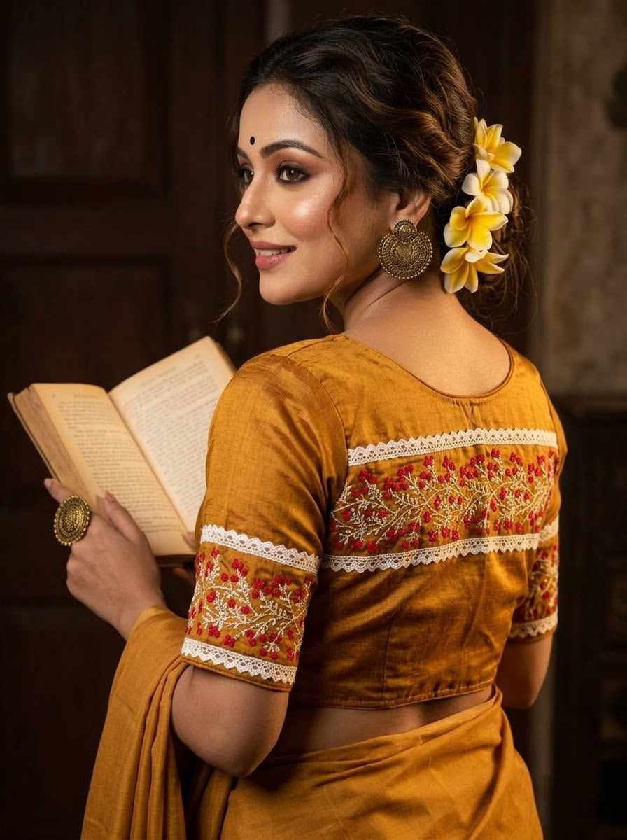 A Memory Woven in Flowers – Embroidered & Lace Work Blouse
