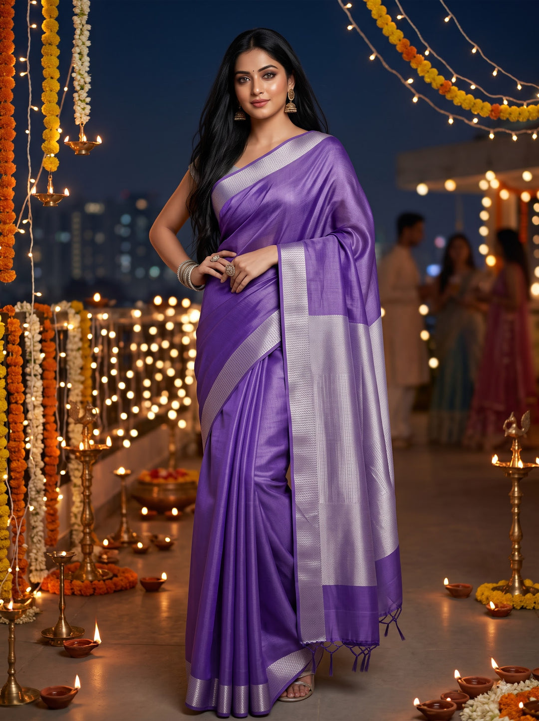 Vibgyor Violette Pure Handwoven Tissue Linen Saree