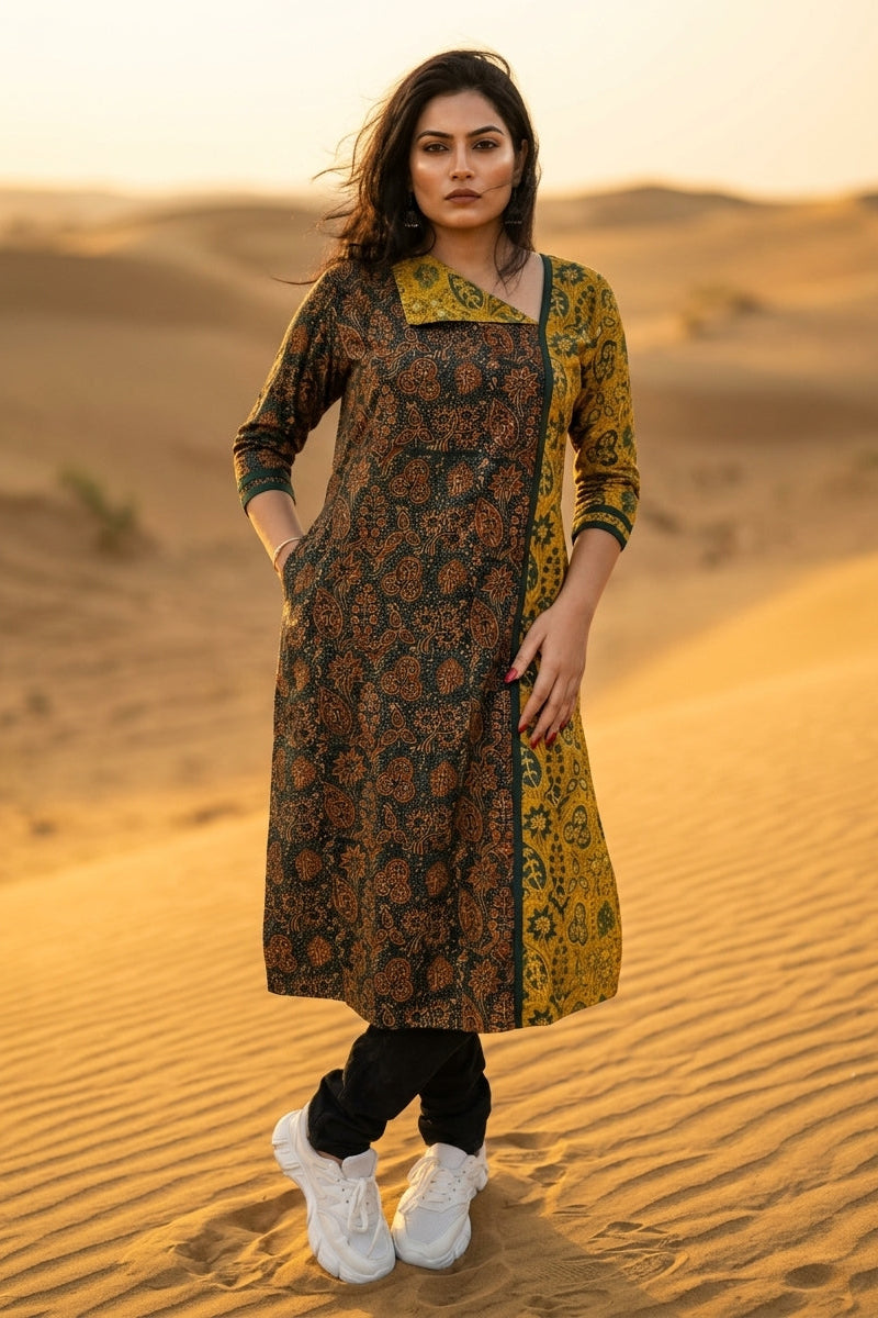 Ajrakh Grace- Sustainable Hand Block Ajrakh Kurti