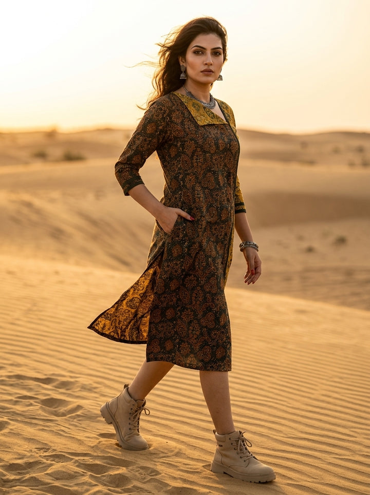 Ajrakh Grace- Sustainable Hand Block Ajrakh Kurti