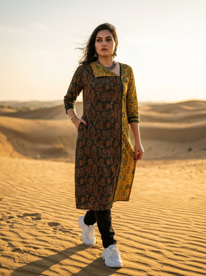 Ajrakh Grace- Sustainable Hand Block Ajrakh Kurti