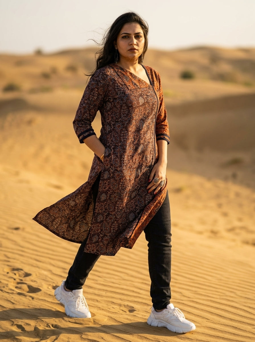 Ajrakh Grace- Sustainable Hand Block Ajrakh Kurti
