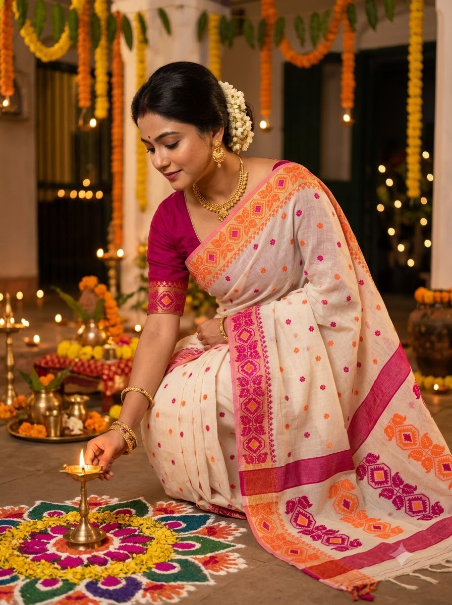 Rajmohini Exclusive Semi Tassar Jamdani Saree