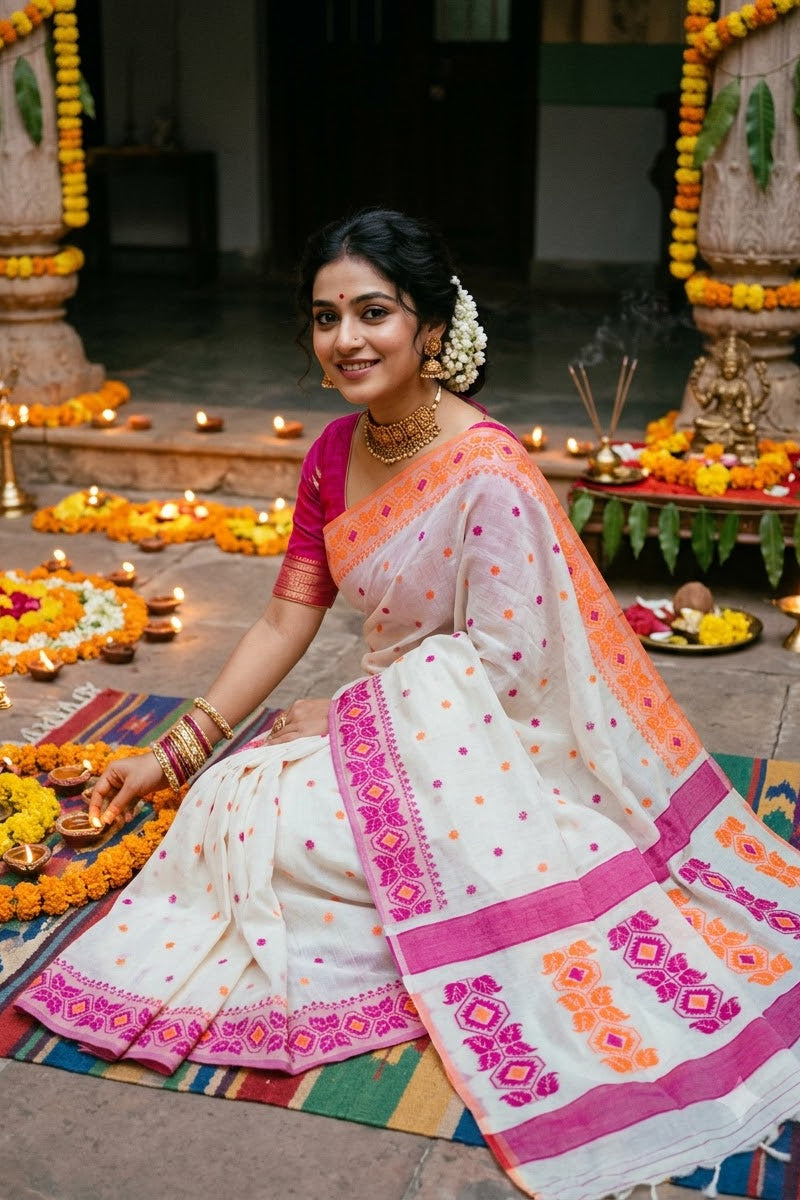 Rajmohini Exclusive Semi Tassar Jamdani Saree