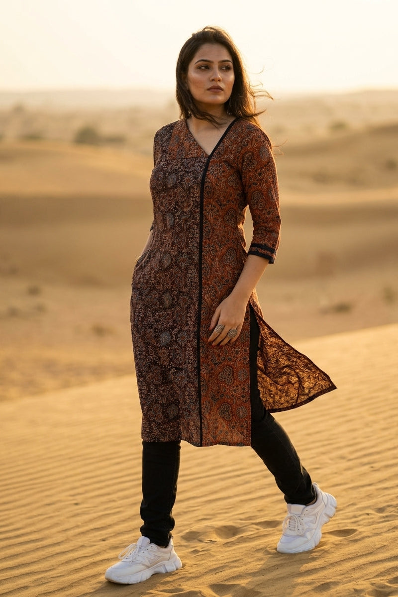 Ajrakh Grace- Sustainable Hand Block Ajrakh Kurti