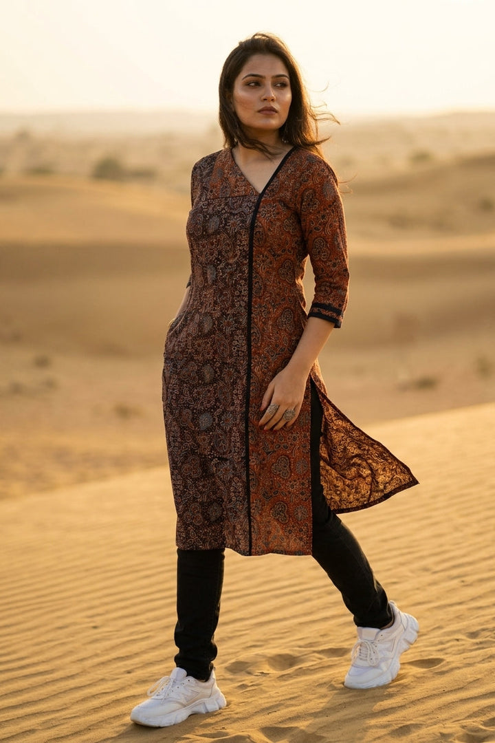 Ajrakh Grace- Sustainable Hand Block Ajrakh Kurti