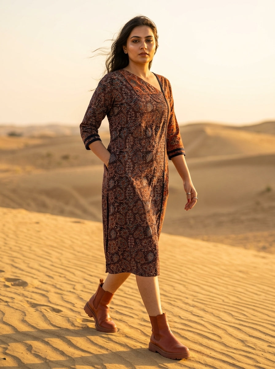 Ajrakh Grace- Sustainable Hand Block Ajrakh Kurti