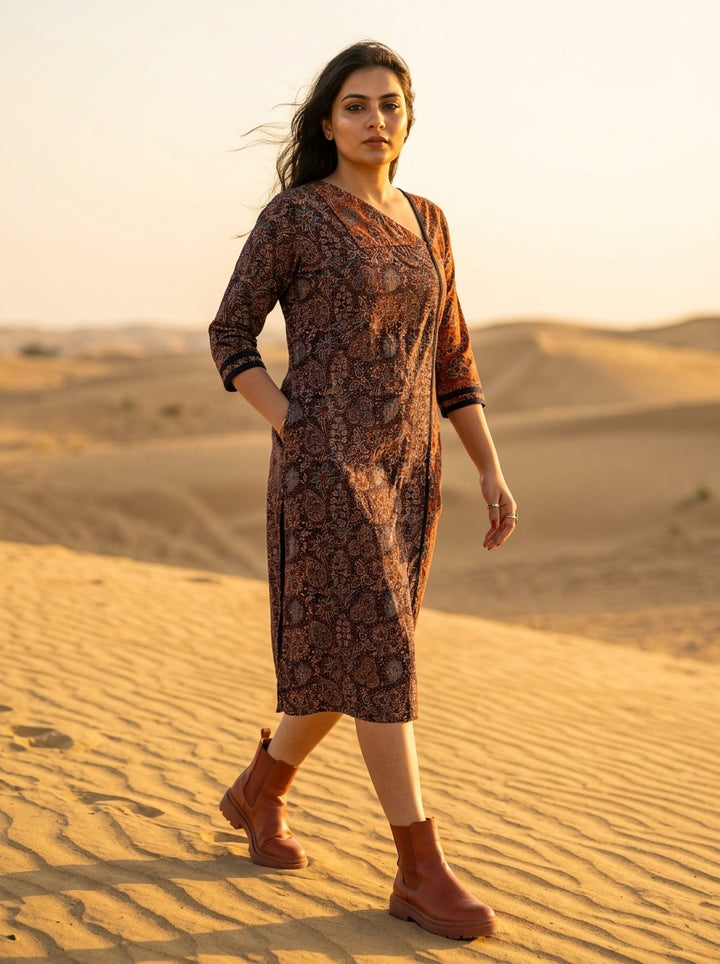 Ajrakh Grace- Sustainable Hand Block Ajrakh Kurti
