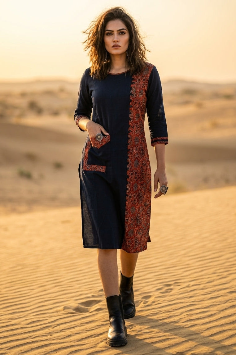 Heritage Vibe-Sustainable Hand Block Ajrakh Kurti