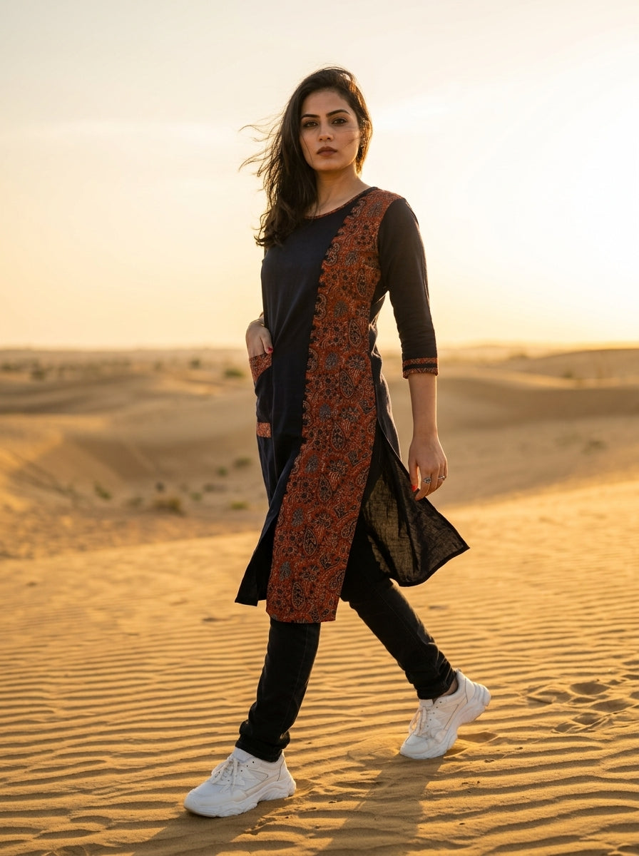Heritage Vibe-Sustainable Hand Block Ajrakh Kurti