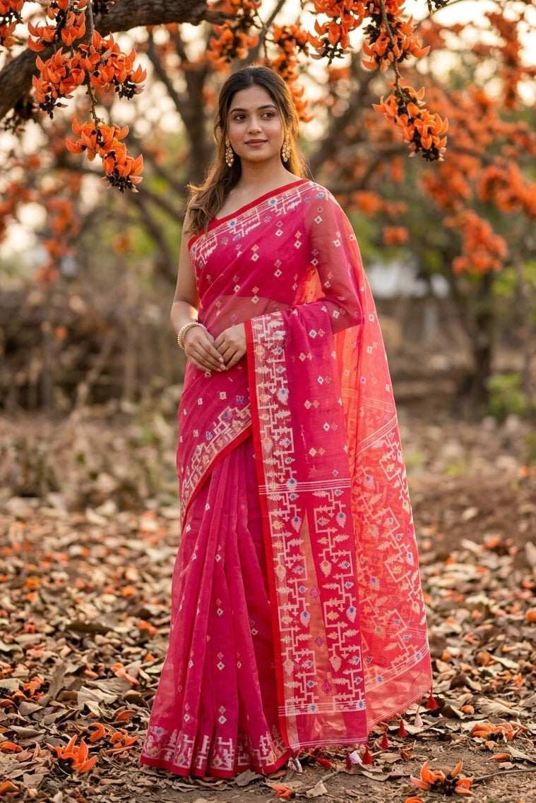 Hiyar Majhe Muslin Cotton Saree