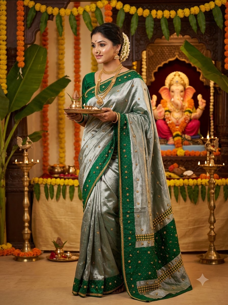 Jhankar Elegance Tissue Banarasi Silk Saree With Ghungroo