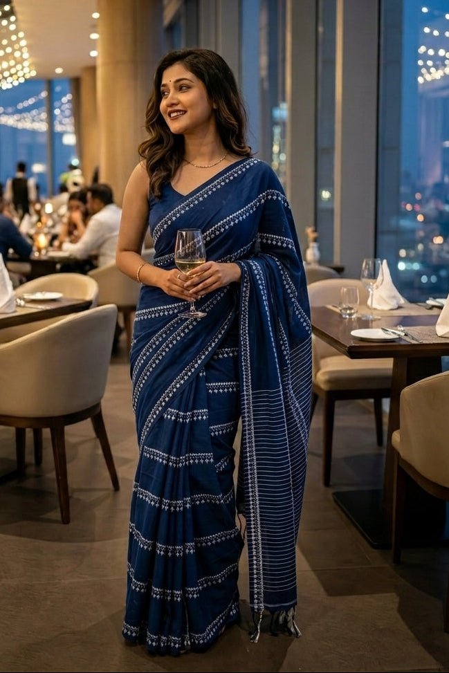 Desi Diva Drape Cotton Saree ( Blue)
