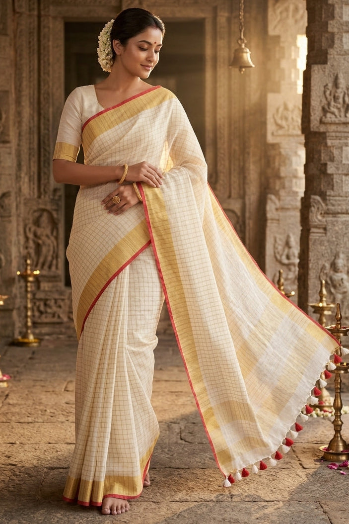 Swarnarekha Pure Linen Saree