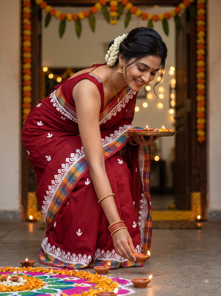 Aloklata Cotton Kota Applique Saree