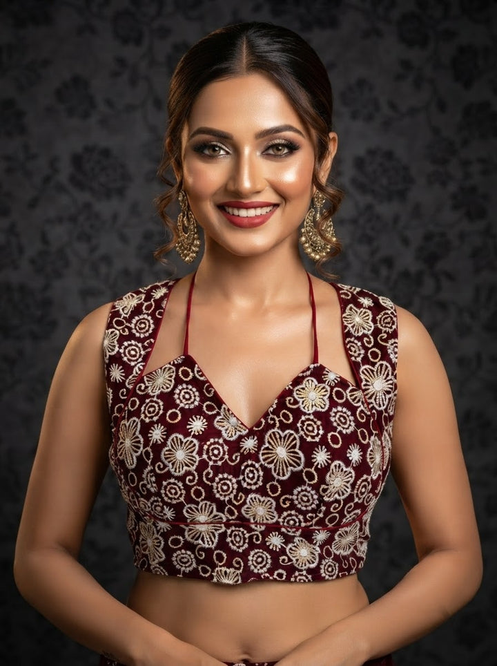 The Glam Edit Vichitra Silk Embroidered Blouse