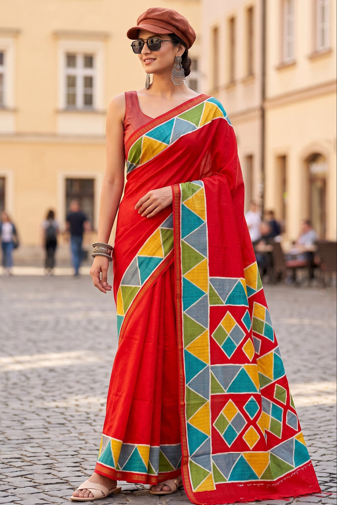 Rang Remix – Semi Matka Silk Multicolour Geometric Print Saree
