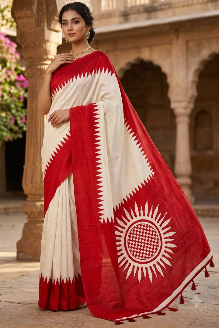 Dhaker Taale Matka Khadi Bapta Print Saree