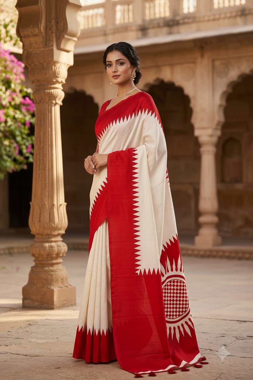Dhaker Taale Matka Khadi Bapta Print Saree