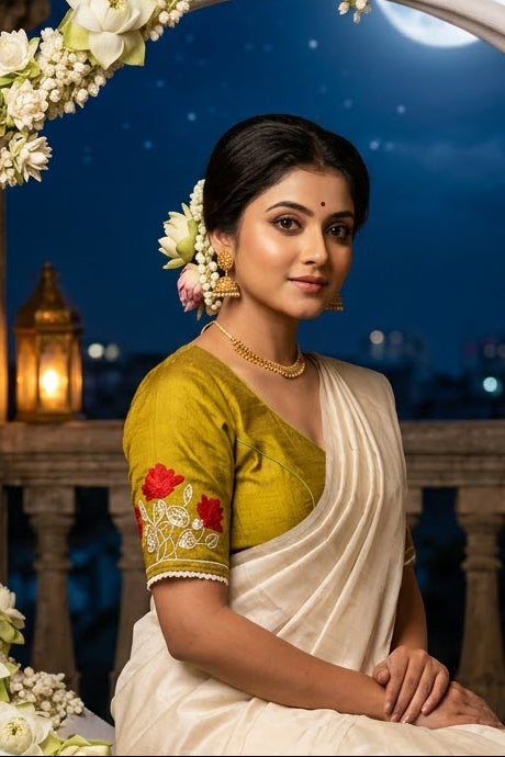 Lotus Of Peace Vichitra Silk Embroidery Blouse