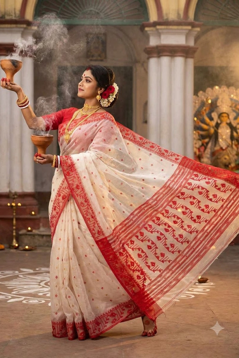 Ektu Bikel Karat Dhakai Jamdani Saree