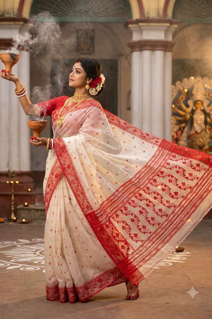 Ektu Bikel Karat Dhakai Jamdani Saree