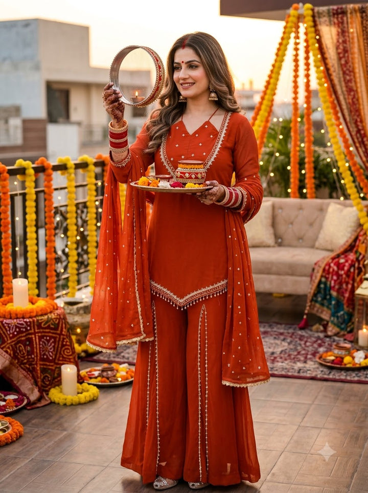 Suhagan’s Glow Mirror work Sarara set