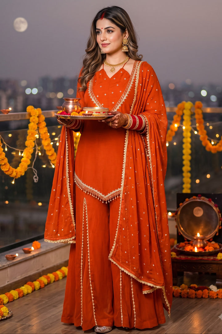 Suhagan’s Glow Mirror work Sarara set