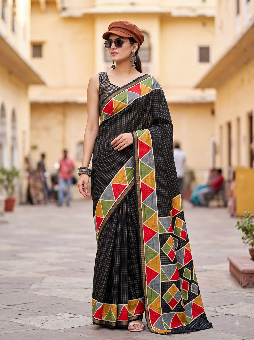 Rang Remix – Semi Matka Silk Multicolour Geometric Print Saree