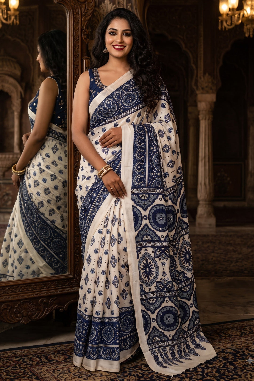 Pretty Obsession Modal Silk Saree With Mirror Work