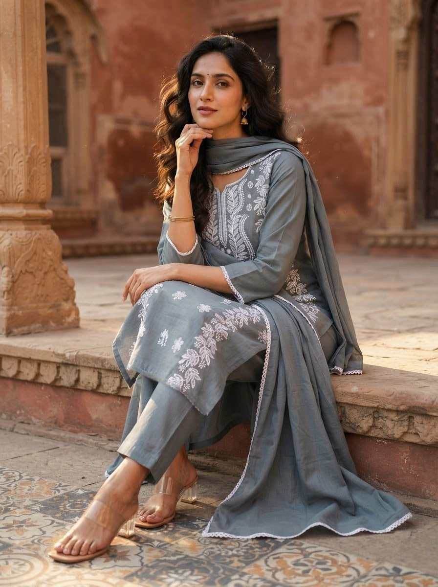 Calista Charm - Embroidered Cotton Kurti Set