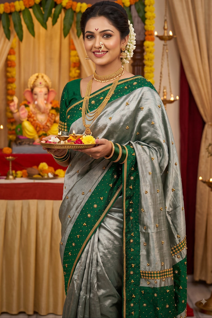 Jhankar Elegance Tissue Banarasi Silk Saree With Ghungroo
