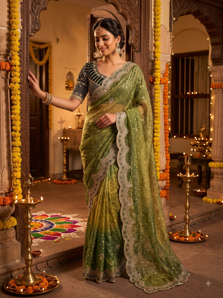 All That Glitters – Sequin & Zari Embroidered Frendy Satin Silk Saree