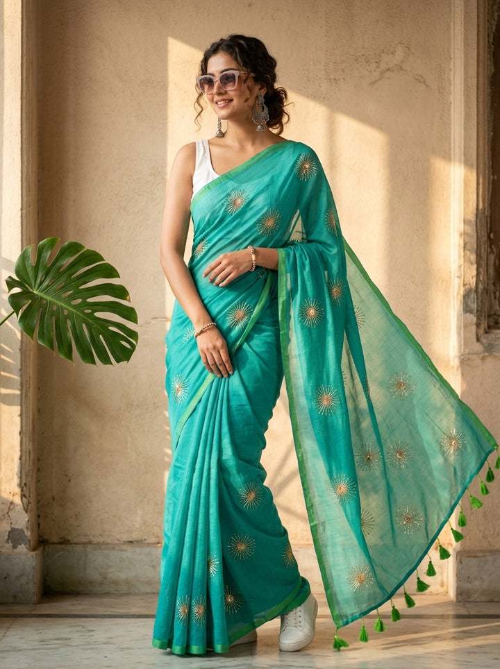 Stole My Heart Sequins Work Mul Cotton Saree