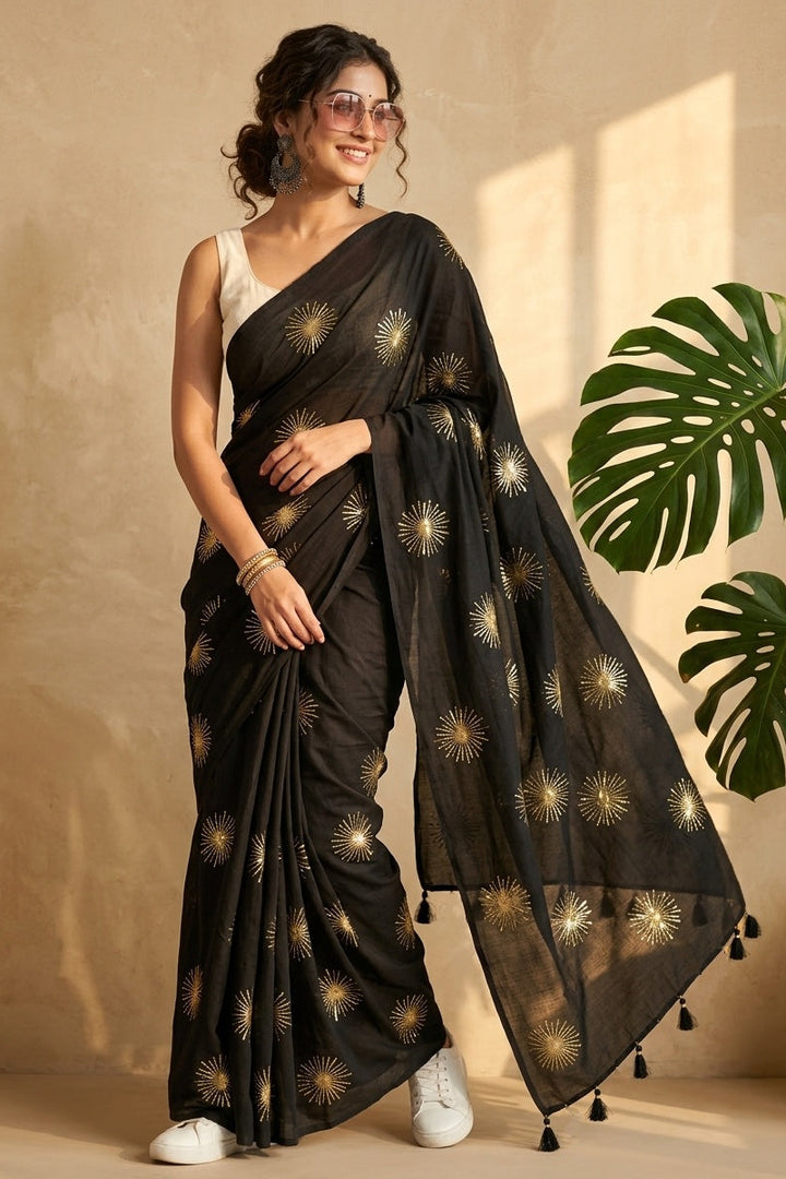 Stole My Heart Sequins Work Mul Cotton Saree