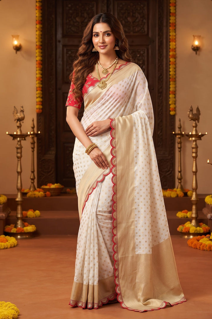 Ruhani Khaddi Georgette Designer Saree with Scallop Border