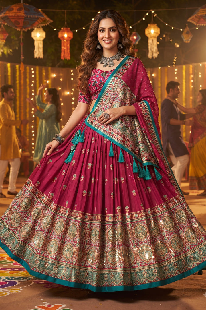 Garba Glow Tussar Silk Lehenga With Mirror Work